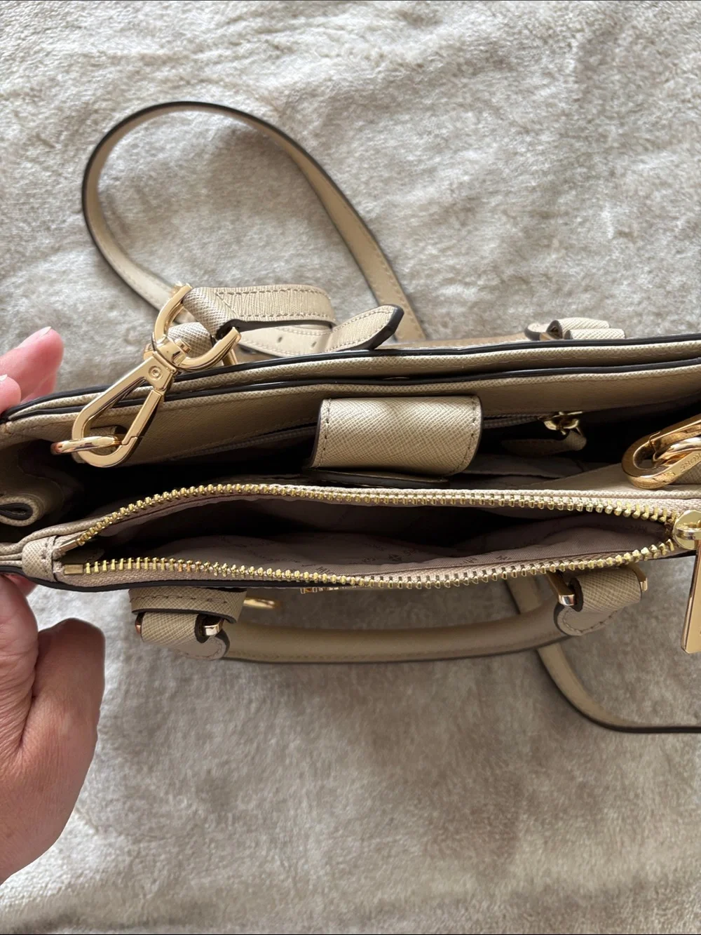 Michael Kors Taupe Saffiano Satchel with Gold Accent